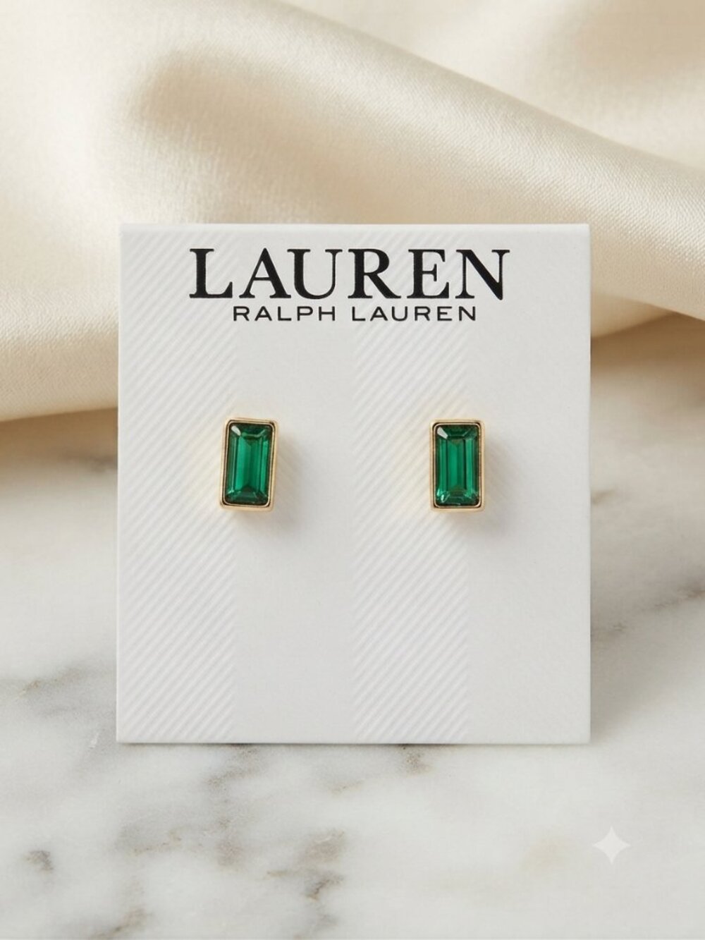 NWT Lauren Ralph Lauren Emerald Green Baguette Stud Earrings